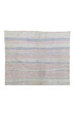 210x335 cm Yumuşak Renklerde Pamuklu Çizgi Desenli Eski El Dokuması Kilim