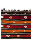 190x296 cm Çok Renkli Çizgili El Dokuması Kilim, Dekoratif Düz Dokuma Kilim, %100 Yün
