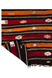 190x296 cm Çok Renkli Çizgili El Dokuması Kilim, Dekoratif Düz Dokuma Kilim, %100 Yün