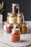 6'lı Bambu Kapaklı Cam Kavanoz & Baharat Takımı & Baharatlık Seti 200 ML (Vakum Kapak)