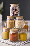 6'lı Bambu Kapaklı Cam Kavanoz & Baharat Takımı & Baharatlık Seti 200 ML (Vakum Kapak)