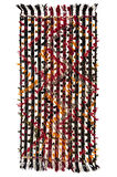 127x260 cm Çok Renkli Ponponlu Çizgili Eski Kilim Halısı. Zemin Örtüsü, Yatak Örtüsü, Duvar Askısı