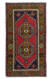 113x204 cm Eşsiz Eski Köy Halısı, Bohem Tarzında El Yapımı Tribal Halı