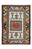 124x170 cm Çok Renkli El Dokuması Halısı, Çağdaş Geometrik Desenli Küçük Halı, %100 Yün