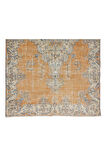 206x320 cm Madalyon Desenli El Düğümlü Halı, Turuncu, Lacivert ve Krem Renklerinde Eski Halı