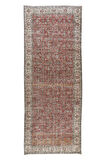 140x382 cm Çiçek Desenli Yünlü Yolluk Halı. Koridor Dekoru için Eski El Düğümlü Halı