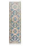 95x323 cm Koridor Dekoru için El Düğümlü Eski Yünlü Yolluk Halı, Geometrik Otantik Koridor Halısı