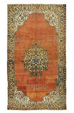 133x238 cm 1963 Yıllarından Oryantal Halı, Kırmızı, Kahverengi, Krem ve Mavi El Dokuma Alan Halısı