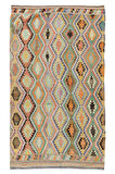 158x276 cm Geometrik Desenli Eski El Yapımı Yün Kilim, Düz Dokuma Kilim