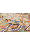 158x276 cm Geometrik Desenli Eski El Yapımı Yün Kilim, Düz Dokuma Kilim