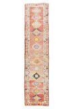 86x374 cm Geleneksel El Düğümlü Koridor Halısı, Yüzyıl Ortasından Geometrik Desenli Koridor Halısı