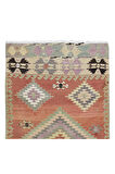 143x264 cm Renkli Geometrik Desenli El Dokuması Kilim, Düz Dokuma Yün Halı