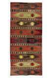 194x426 cm Eski El Dokuma Ethnik Yolluk Kilim. Rustik Düz Dokuma Koridor Kilimi. %100 Yün