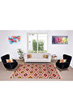 194x292 cm Canlı Tonlarda El Yapımı Kilim, Eşsiz Düz Dokuma Halı. %100 Yün