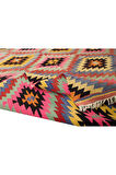 194x292 cm Canlı Tonlarda El Yapımı Kilim, Eşsiz Düz Dokuma Halı. %100 Yün