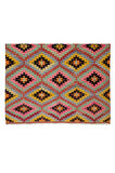 194x292 cm Canlı Tonlarda El Yapımı Kilim, Eşsiz Düz Dokuma Halı. %100 Yün