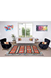 210x296 cm Eski Geometrik Desenli El Dokuması Kilim, Yünden Yapılmış Düz Dokuma Kilim Halı