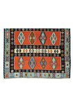 210x296 cm Eski Geometrik Desenli El Dokuması Kilim, Yünden Yapılmış Düz Dokuma Kilim Halı