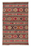 150x238 cm Çok Renkli El Dokuması Yün Kilim. 1970'lerden Düz Dokuma Kilim