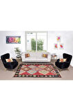 185x265 cm Geometrik Tasarımlı El Dokuması Eski Kilim. Düz Dokuma Kilim. %100 Yün