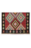 185x265 cm Geometrik Tasarımlı El Dokuması Eski Kilim. Düz Dokuma Kilim. %100 Yün