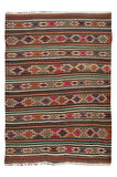 157x221 cm Çok Renkli El Dokuma Eski Yün Kilim, Düz Dokuma Halı