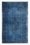 173x270 cm Eski El Yapımı Türk İşi Halı, El Dokuma Mavi Halı