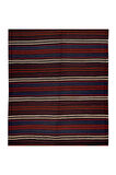 125x320 cm Çizgili Desenli El Dokuma Türk Kilimi, Düz Dokuma Çok Renkli Kilim, %100 Yün