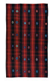 139x243 cm Eski El Dokuma Kilim, Kırmızı, Lacivert ve Siyah Anadolu Halısı