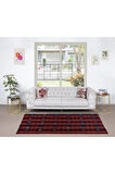139x243 cm Eski El Dokuma Kilim, Kırmızı, Lacivert ve Siyah Anadolu Halısı