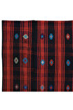 139x243 cm Eski El Dokuma Kilim, Kırmızı, Lacivert ve Siyah Anadolu Halısı
