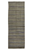 132x370 cm Düz Dokuma Türk Yolluk Kilim, Eski Çizgili Yün Koridor Halısı