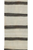 66x536 cm Siyah Gri Çizgili Krem Renkli El Dokuma Anadolu Dar Uzun Yolluk Kilim, Koridor Kilimi