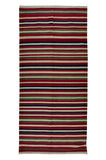 145x297 cm Renkli Çizgili El Dokuma Eski Anadolu Kilim Halısı, 'Düz Dokuma', %100 Yün