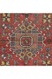 124x175 cm El Yapımı Geometrik Madalyon Tasarımlı Halı, 1960'lardan Halı, Eski Türk Kırmızı Halı
