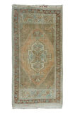 48x93 cm Yumuşak Renklerde Eski Anadolu Uşak Halısı. El Yapımı Paspas, Banyo Paspası