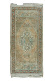 50x103 cm Soluk Eski Uşak Küçük Halı. El Yapımı Paspas, Hamam Paspası, Mutfak Küçük Boy Halı