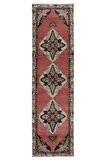 88x313 cm Renkli Madalyonlu Kırmızı El Düğümlü Eski Koridor Halısı