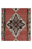 88x313 cm Renkli Madalyonlu Kırmızı El Düğümlü Eski Koridor Halısı