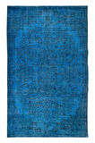 192x305 cm Mavi El Yapımı Halı, Yenilenmiş Eski Halı, Çiçekli Bahçe Desenli Halı