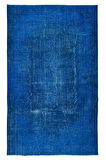 186x298 cm Yenilenmiş Mavi El Yapımı Halı, Modern Yün ve Pamuktan Yapılmış Eski Halı