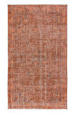 150x260 cm El Yapımı Turuncu Halı, El Dokuması Eski Halı, Yenilenmiş Türk Halısı