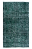 155x260 cm Yeşil Oturma Odası Halısı, Yenilenmiş Türk Halısı, El Düğümlü Alan Halısı