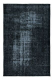 202x294 cm Siyah El dokuması Halı, Yenilenmiş Büyük Halı, Yeniden Boyanmış Eski Halı