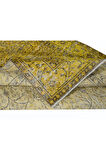 153x281 cm Decorative Sarı El Dokuması Halı, Yeniden Boyanmış Eski Halı