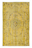 164x261 cm Sarı Halı, Yenilenmiş Türk Halısı, Modern El Dokuması Halı