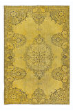 166x242 cm El Dokuma Modern Halı, El Düğümlü Sarı Yenilenmiş Türk Halısı
