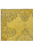 166x242 cm El Dokuma Modern Halı, El Düğümlü Sarı Yenilenmiş Türk Halısı