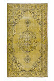 152x270 cm Decorative Sarı El Dokuması Halı, Yeniden Boyanmış Eski Halı
