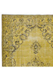 152x270 cm Decorative Sarı El Dokuması Halı, Yeniden Boyanmış Eski Halı